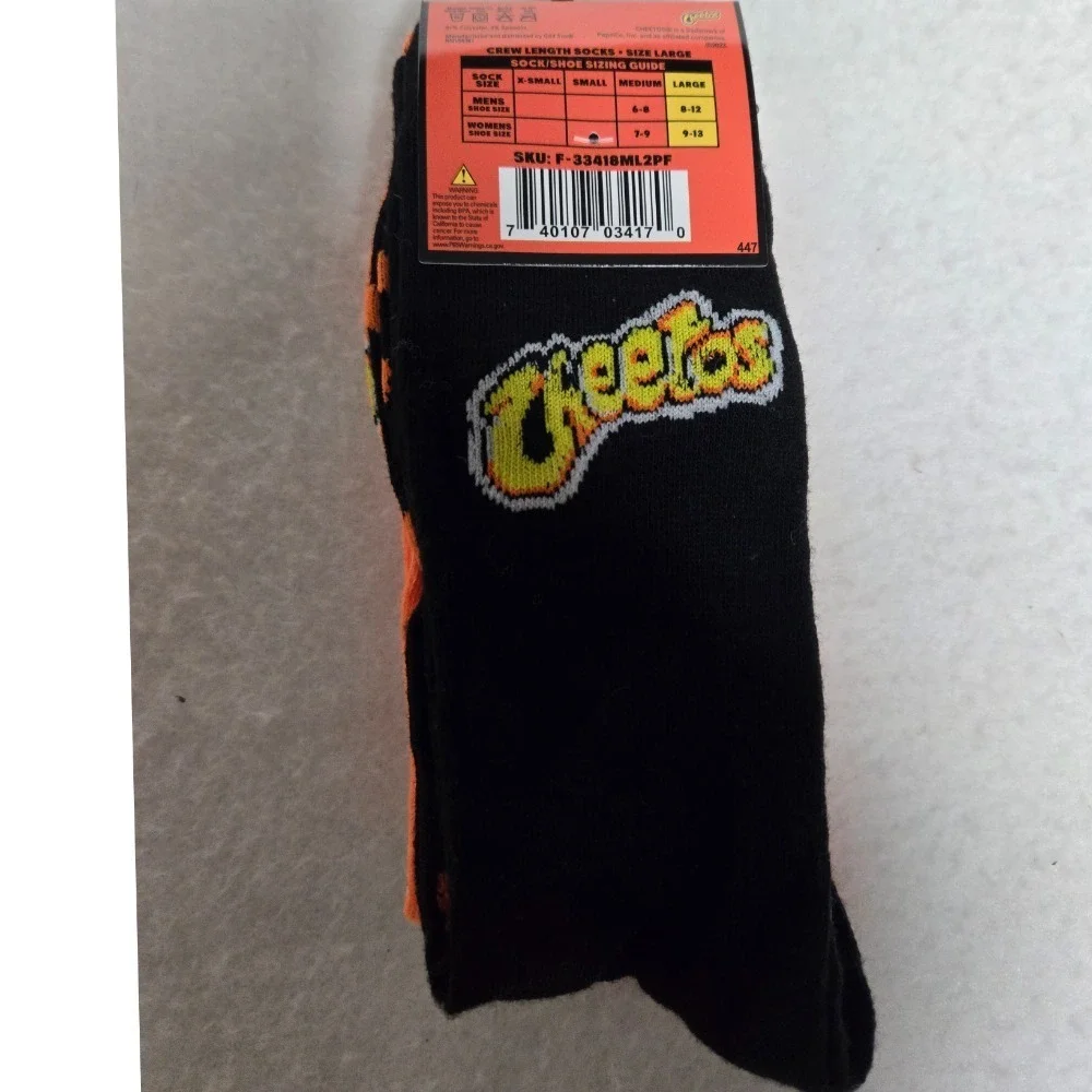 Cheetos Socks‎ 2-Pair Crew Length Novelty Socks Orange Black Men's Size L